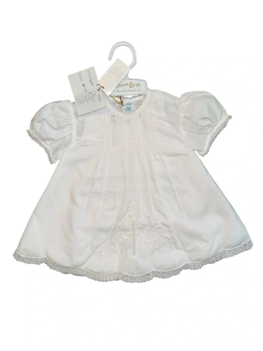 Feltman Brothers Girls size 3 months Hand-Embroidered White Baby Dress NWT